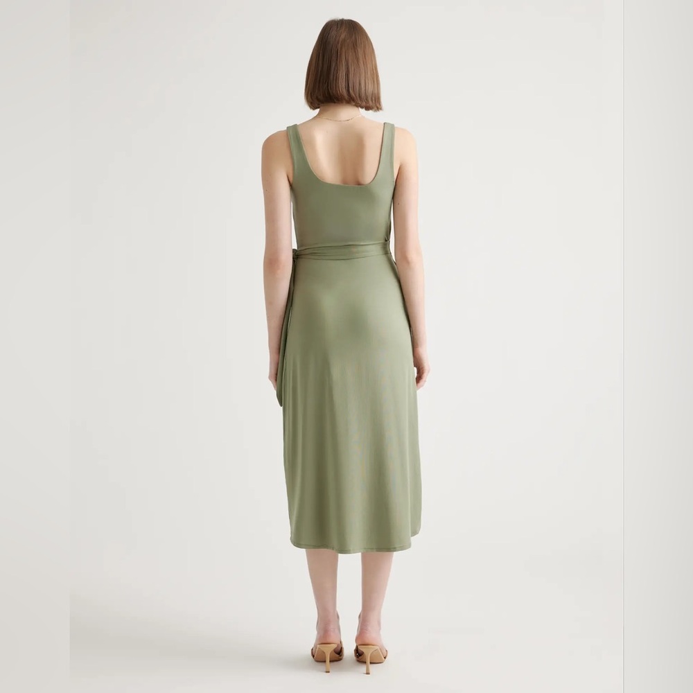 Quince Tencel Jersey Side Tie Midi Dress Dark Olive Size Medium NWT - Picture 4 of 4